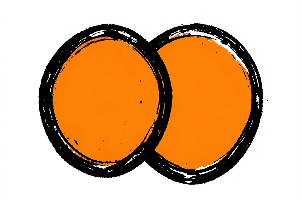 A simple abstract mark of two overlapping rounded shapes in the site's own palette, without any coin, token, or brand symbolism
